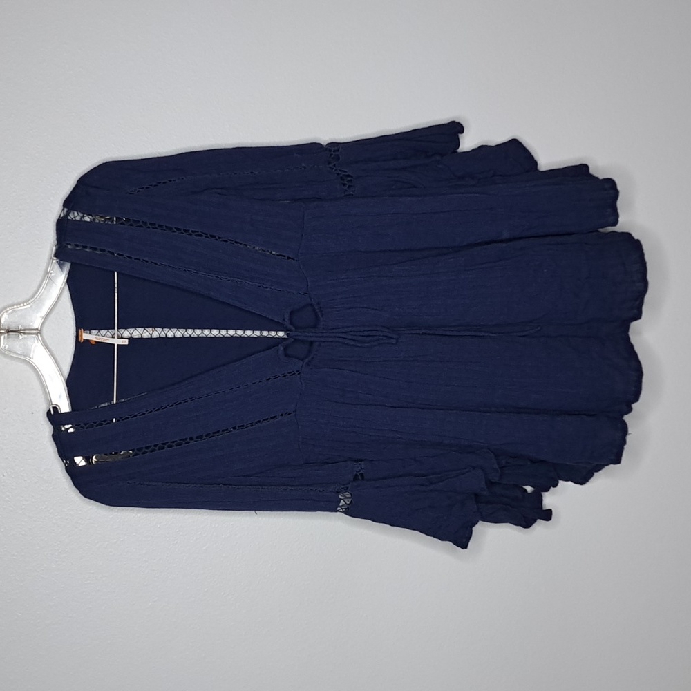 RARE Free People Blue Bohemian hippie flowy Mini beach Dress XS - Picture 4 of 9